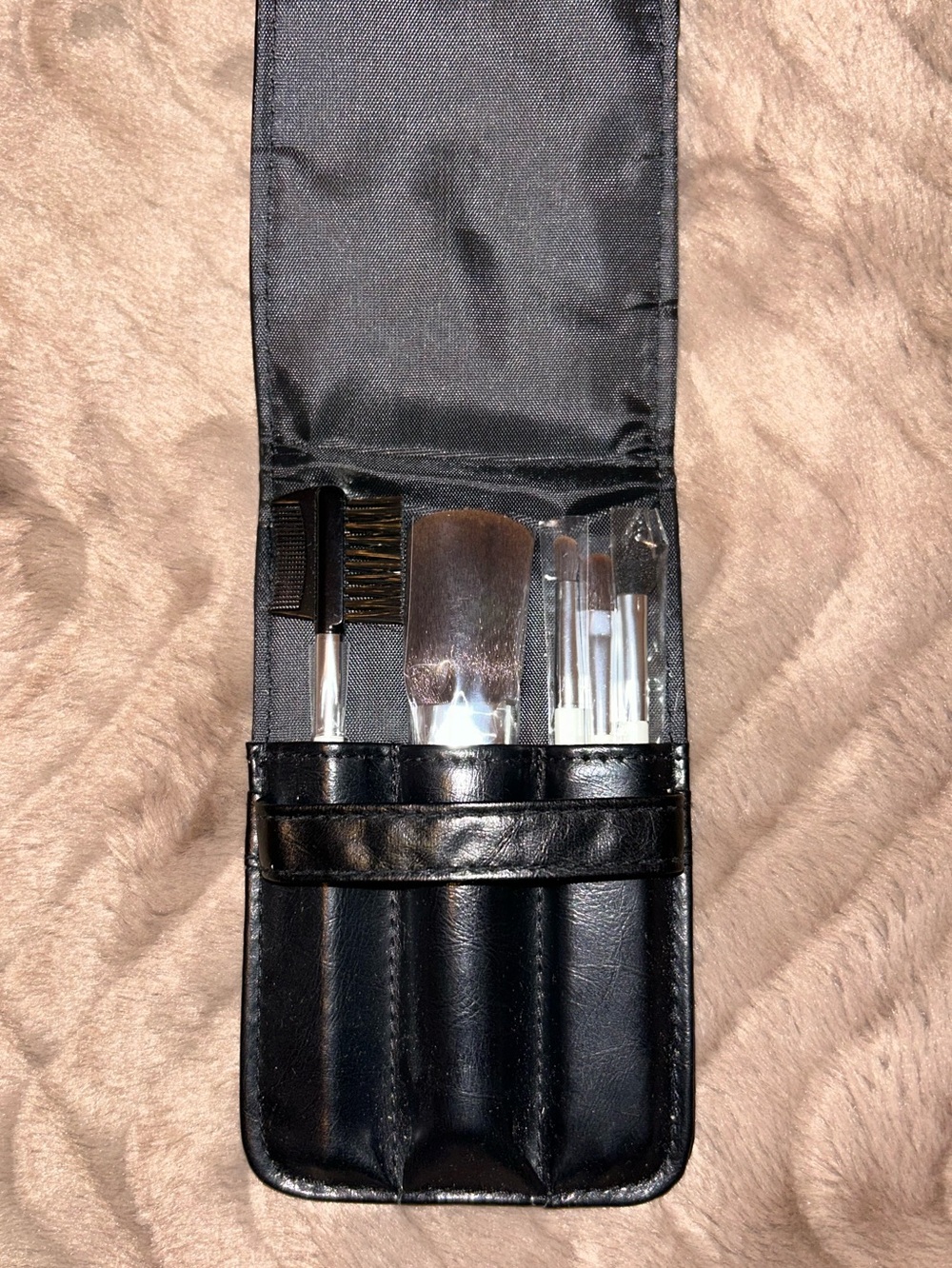 Black Travel Makeup Brush Set- Leather Case included